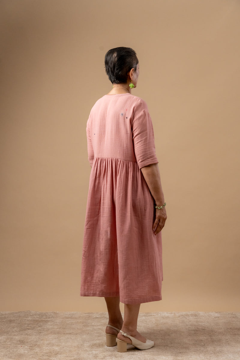 Kara Rose Dress organic cotton gauge by Doodlage in pink color for women in Singapore