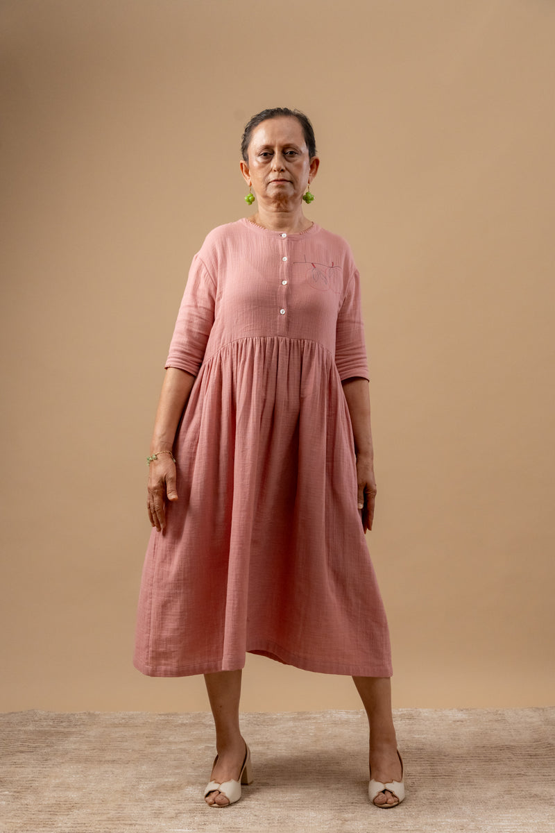 Kara Rose Dress organic cotton gauge by Doodlage in pink color for women in Singapore