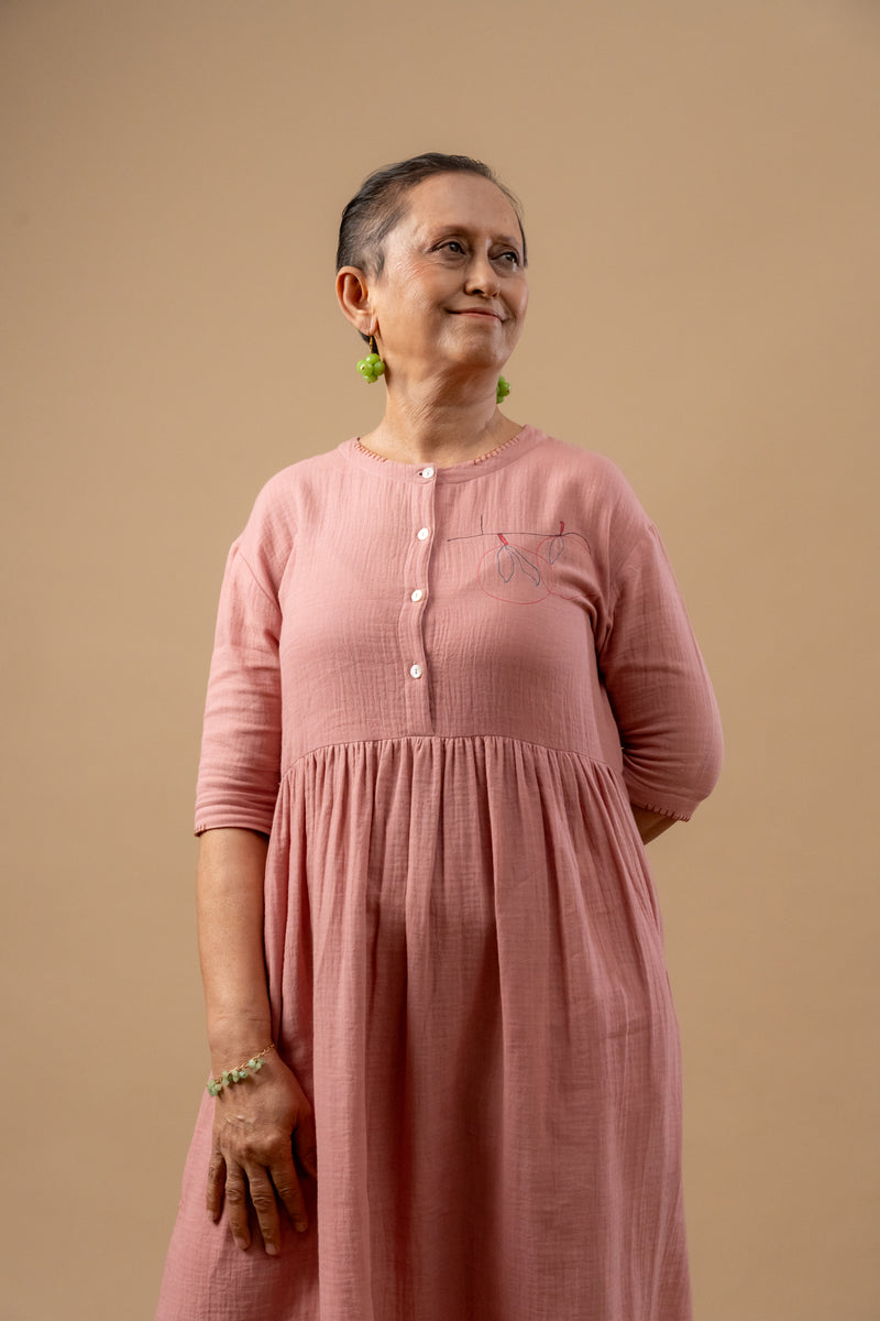 Kara Rose Dress organic cotton gauge by Doodlage in pink color for women in Singapore
