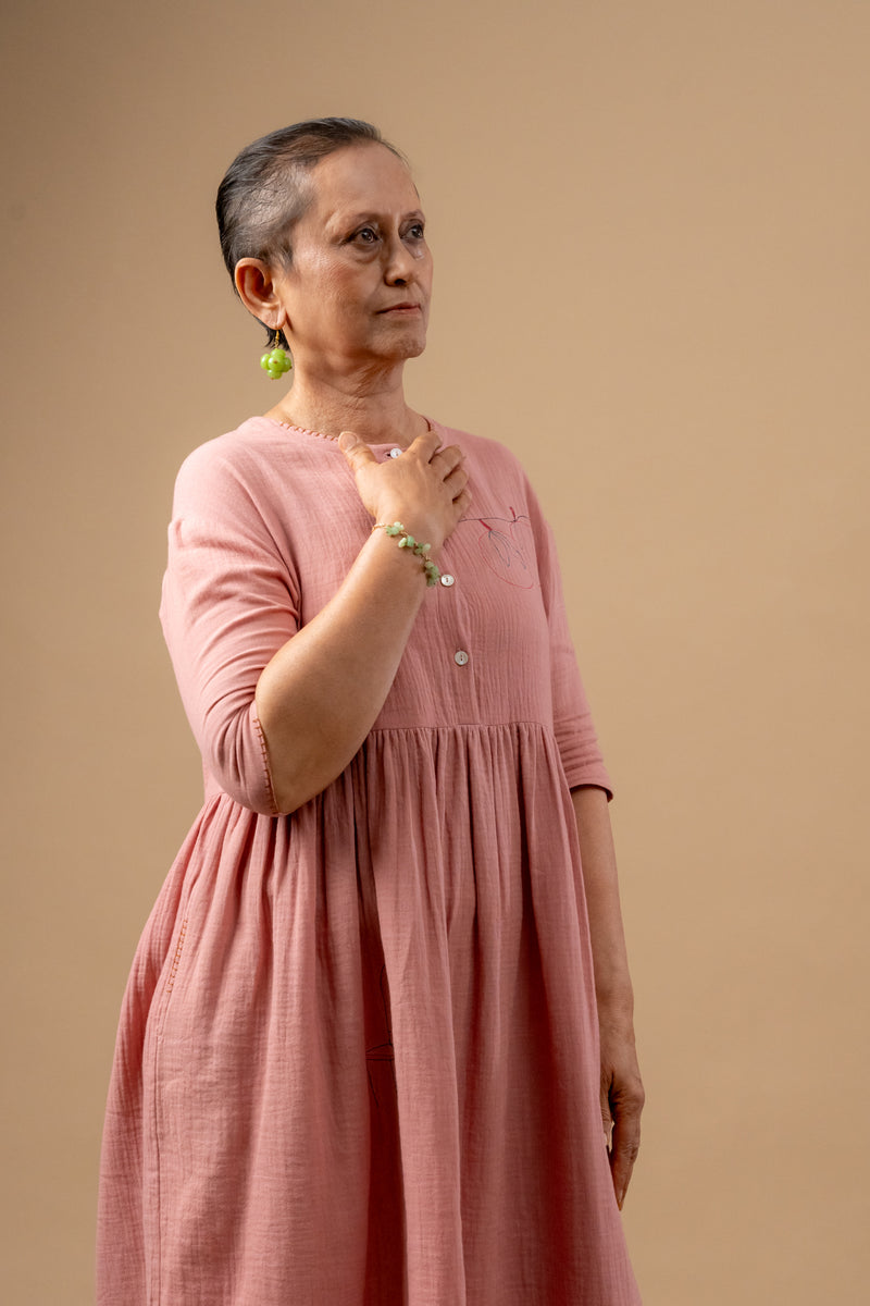 Kara Rose Dress organic cotton gauge by Doodlage in pink color for women in Singapore