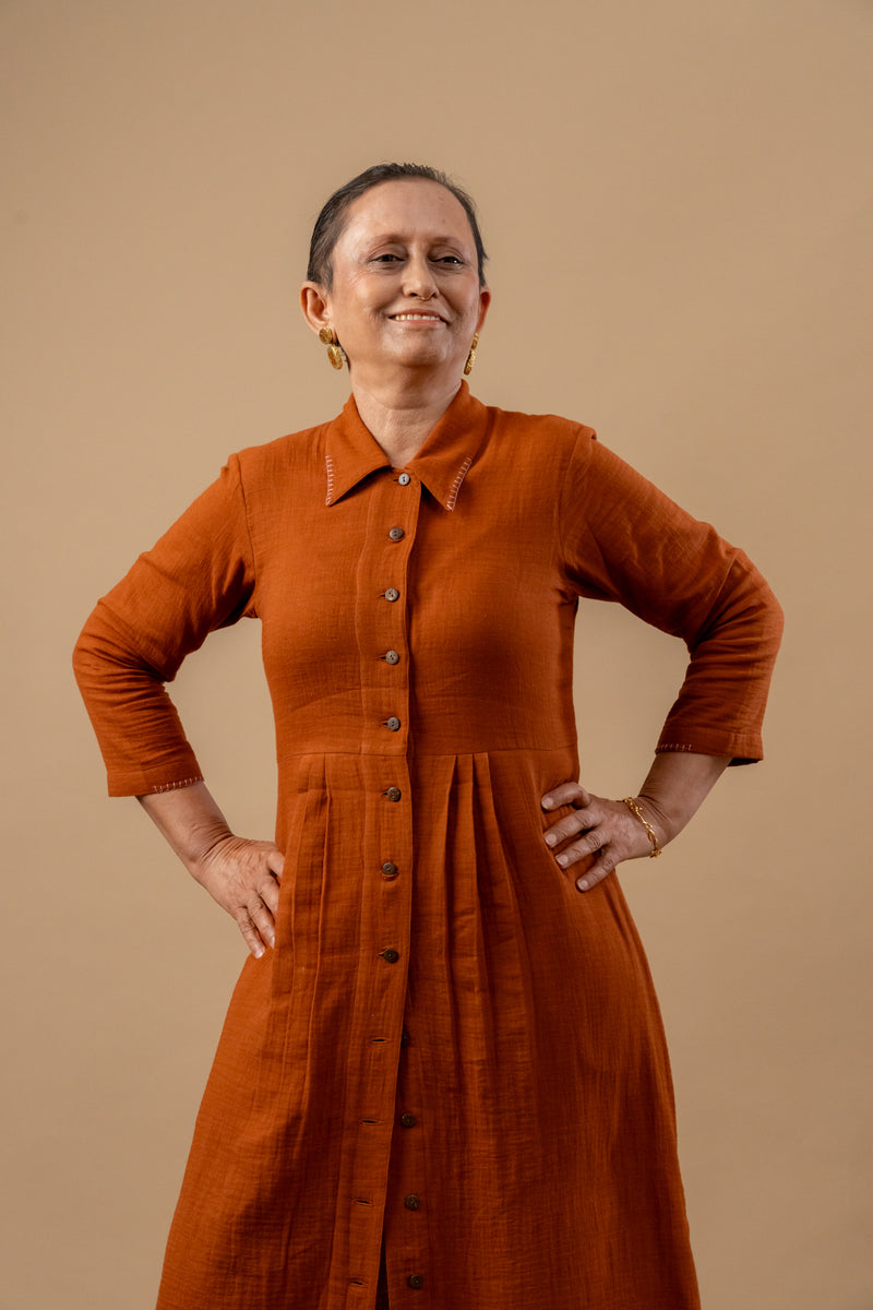 Carolle Shirt Dress organic cotton gauge by Doodlage in rust color for women in Singapore