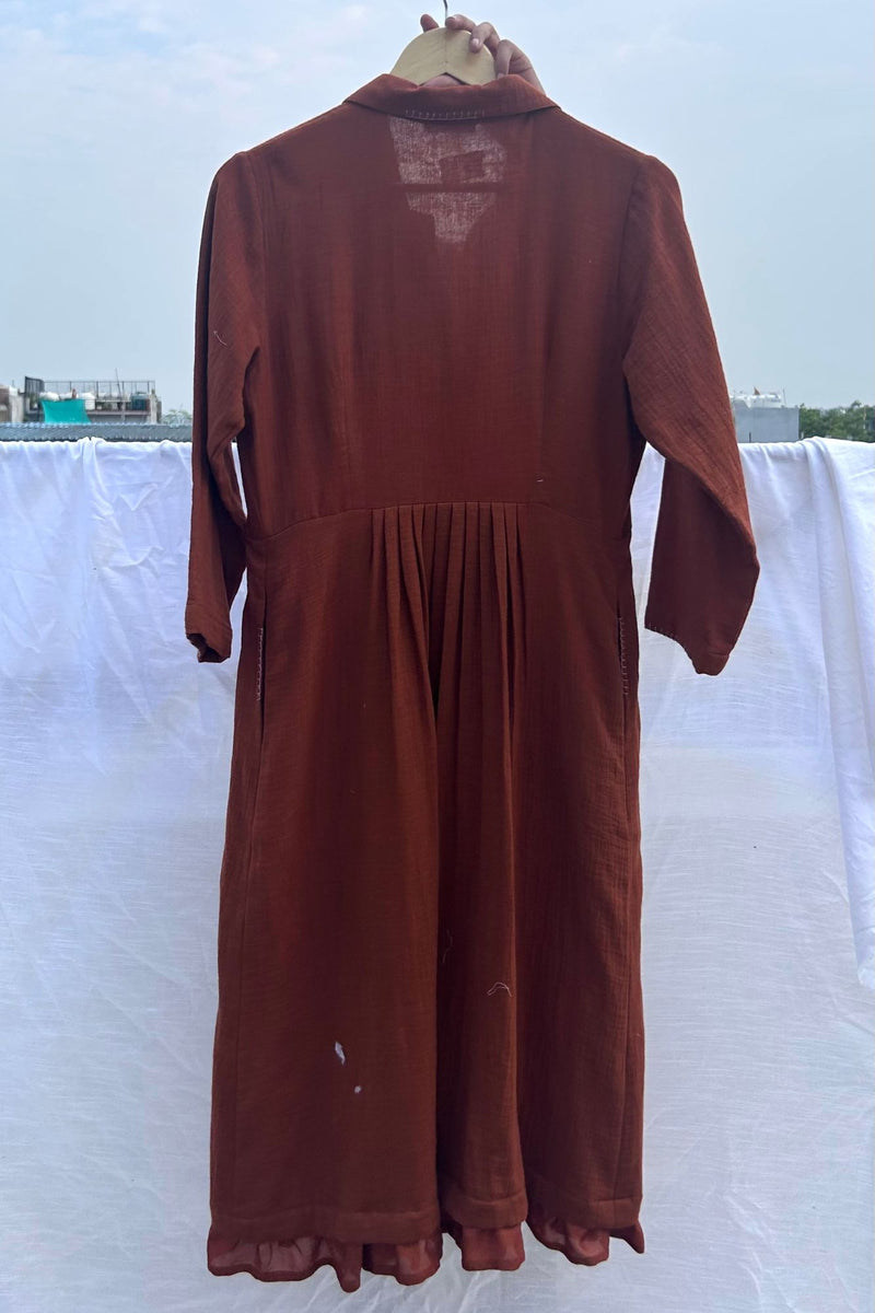 Carolle Shirt Dress organic cotton gauge by Doodlage in rust color for women in Singapore