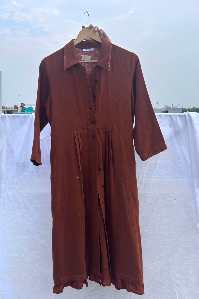 Carolle Shirt Dress organic cotton gauge by Doodlage in rust color for women in Singapore