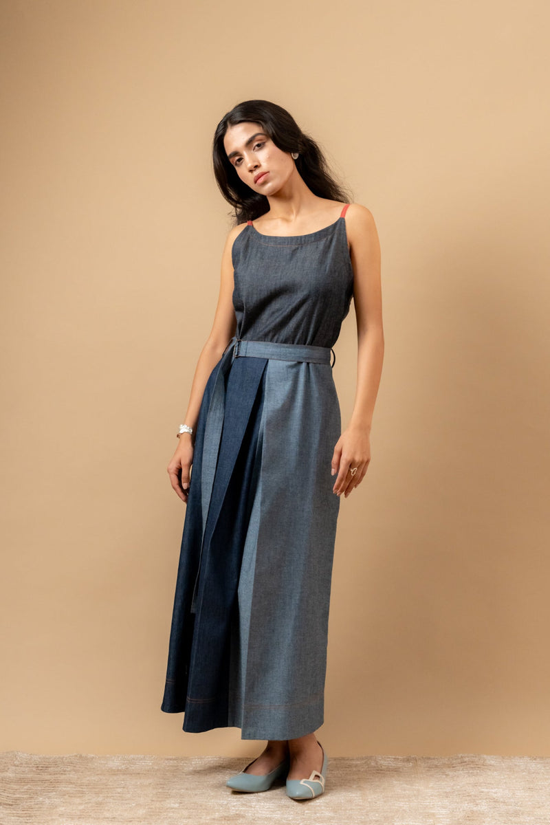 Louisa Upcycled Denim Dress by Doodlage in blue color for women in Singapore