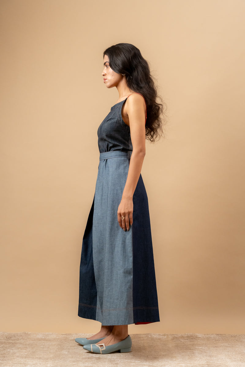 Louisa Upcycled Denim Dress by Doodlage in blue color for women in Singapore