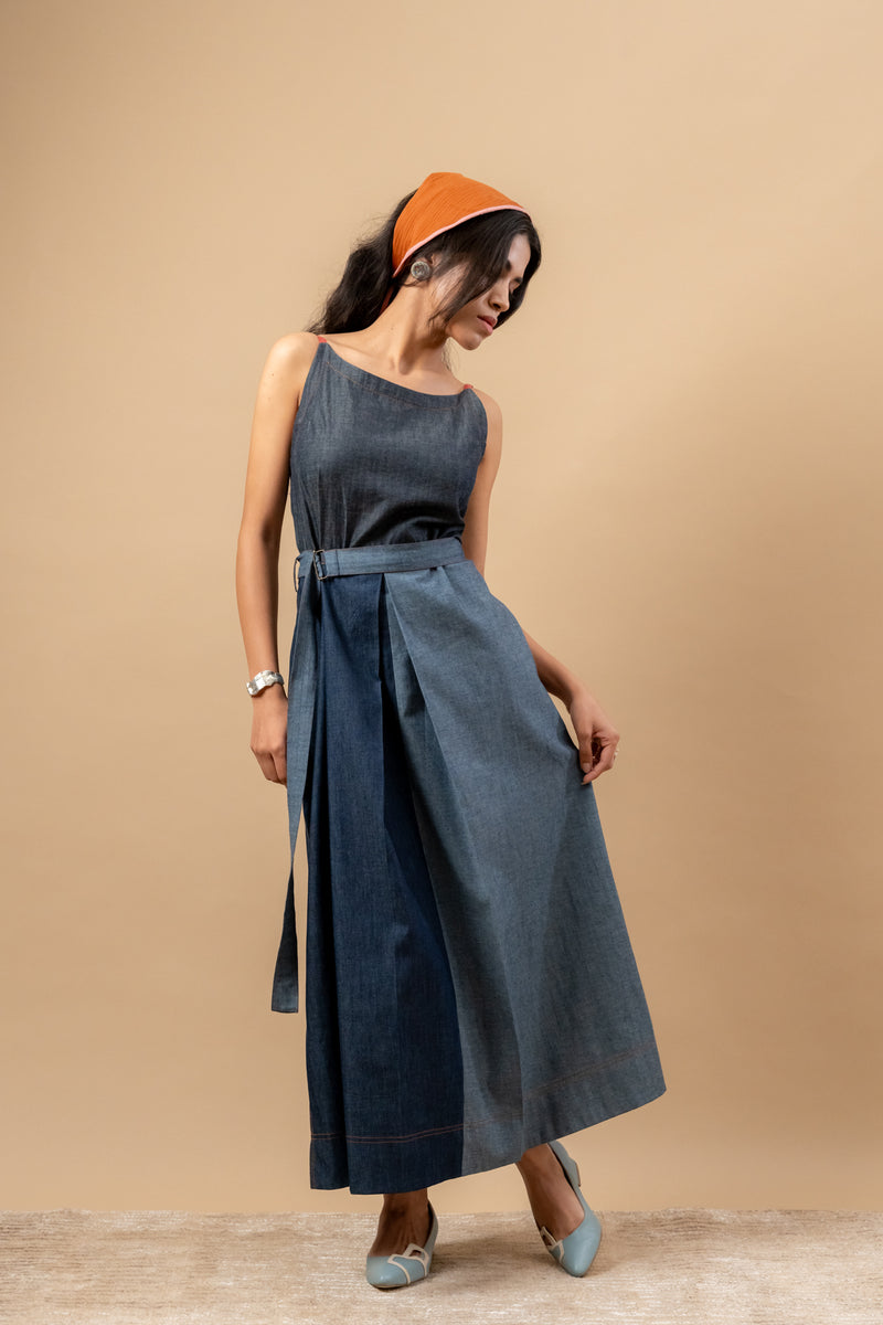 Louisa Upcycled Denim Dress by Doodlage in blue color for women in Singapore