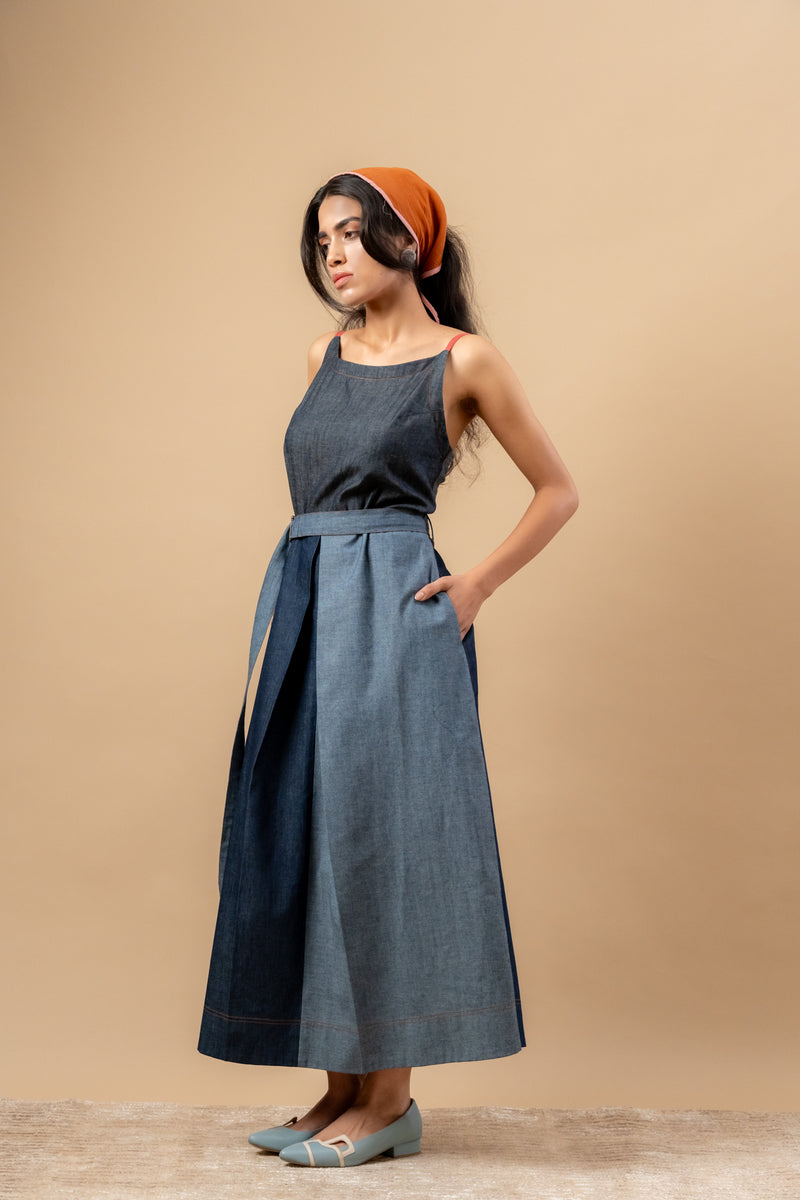 Louisa Upcycled Denim Dress by Doodlage in blue color for women in Singapore