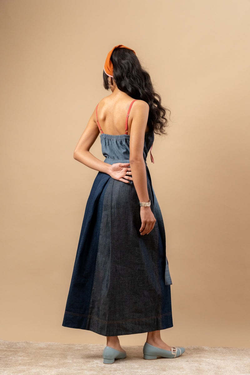 Louisa Upcycled Denim Dress by Doodlage in blue color for women in Singapore