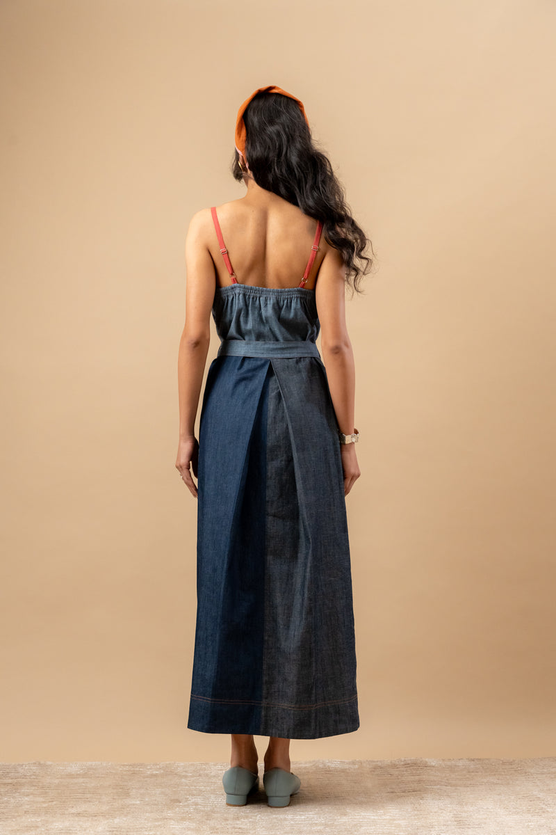 Louisa Upcycled Denim Dress by Doodlage in blue color for women in Singapore