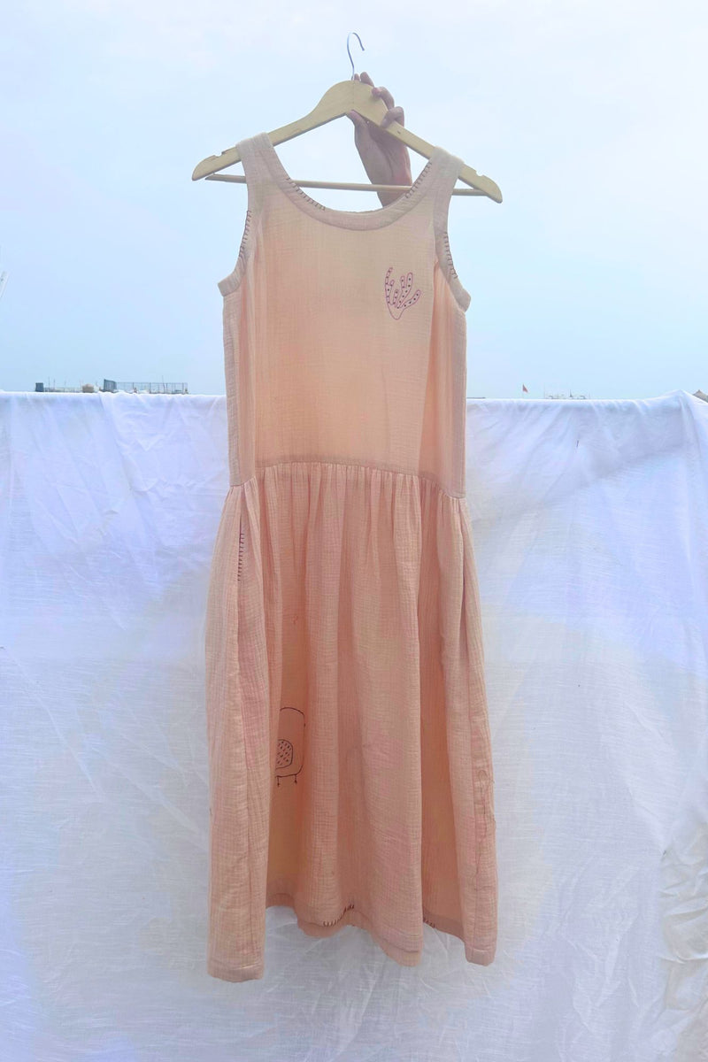 Susan Drop Waist Dress organic cotton gauge by Doodlage in beige color for women in Singapore