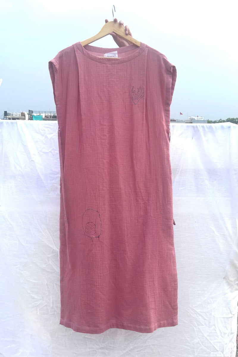 Erna Organic Cotton Dress With Waist Belt organic cotton gauge by Doodlage in pink color for women in Singapore
