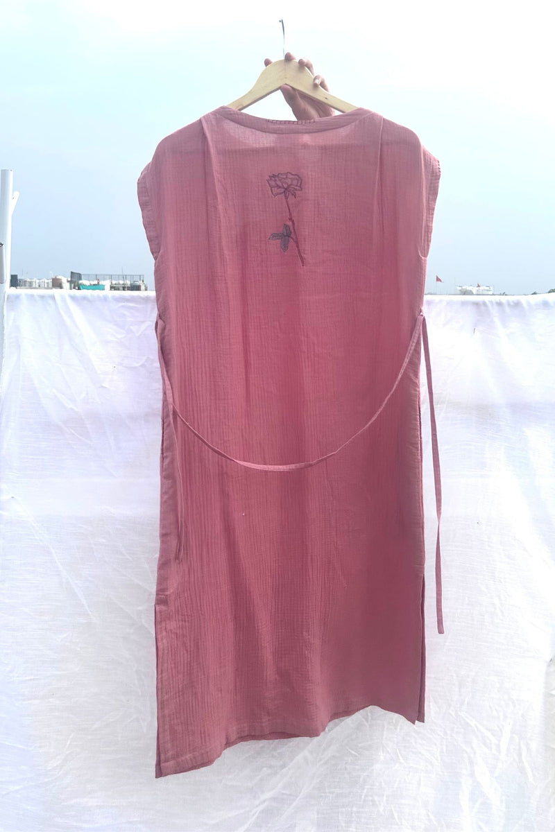 Erna Organic Cotton Dress With Waist Belt organic cotton gauge by Doodlage in pink color for women in Singapore