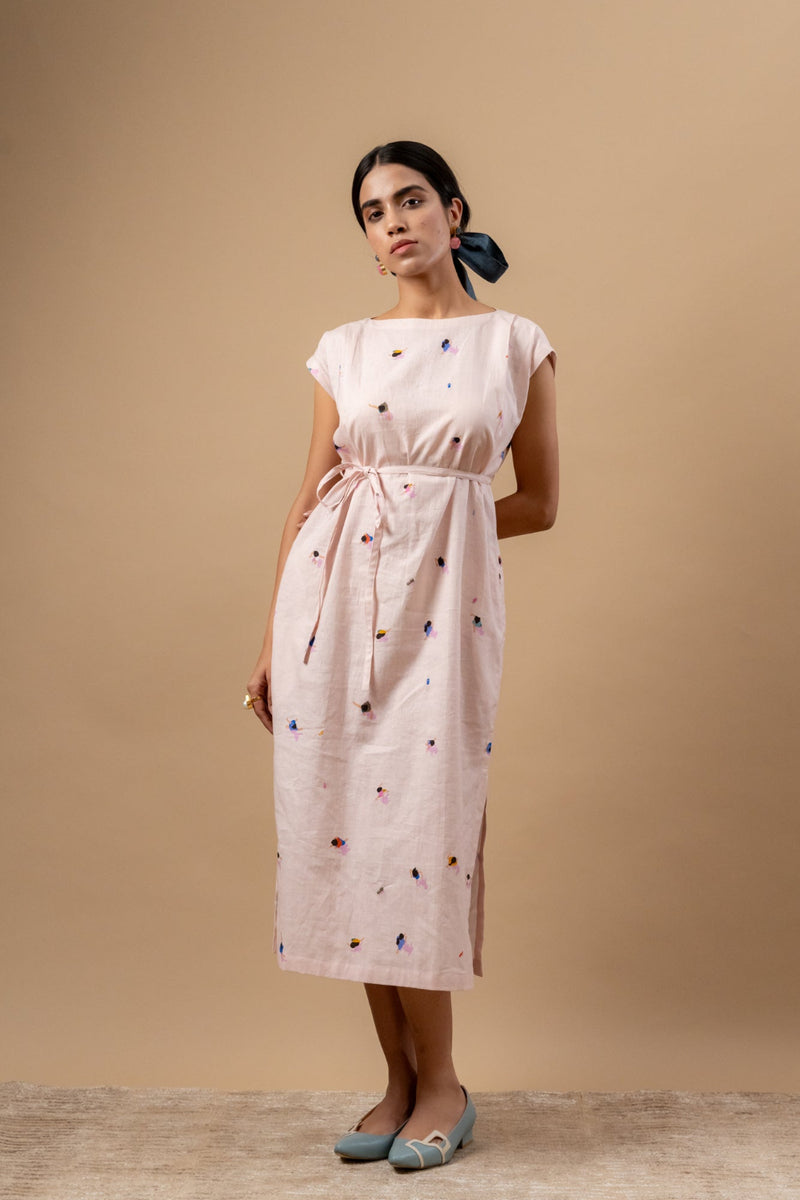 Erna Printed Dress linen by Doodlage in pink color for women in Singapore