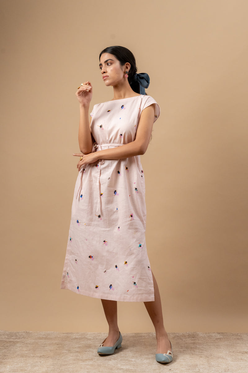 Erna Printed Dress linen by Doodlage in pink color for women in Singapore