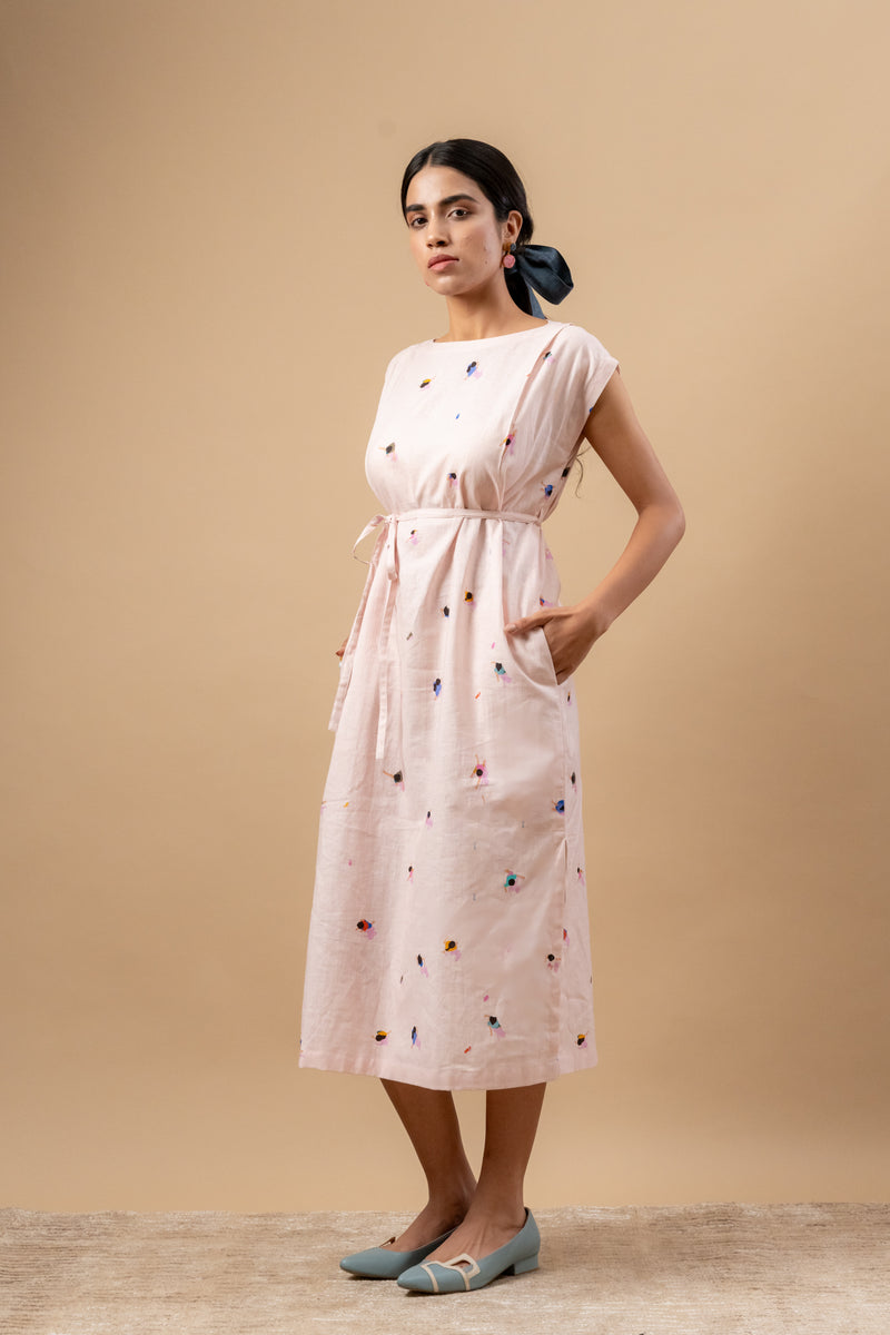 Erna Printed Dress linen by Doodlage in pink color for women in Singapore