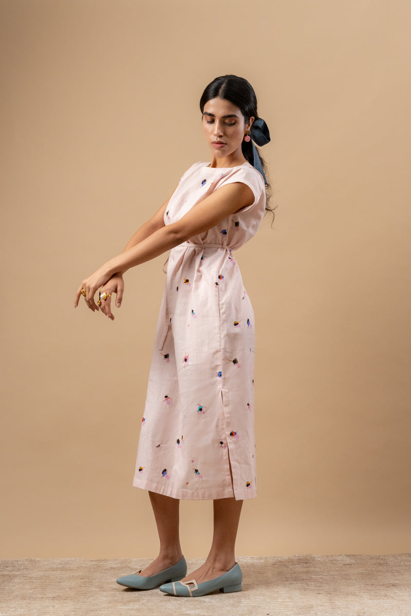 Erna Printed Dress linen by Doodlage in pink color for women in Singapore
