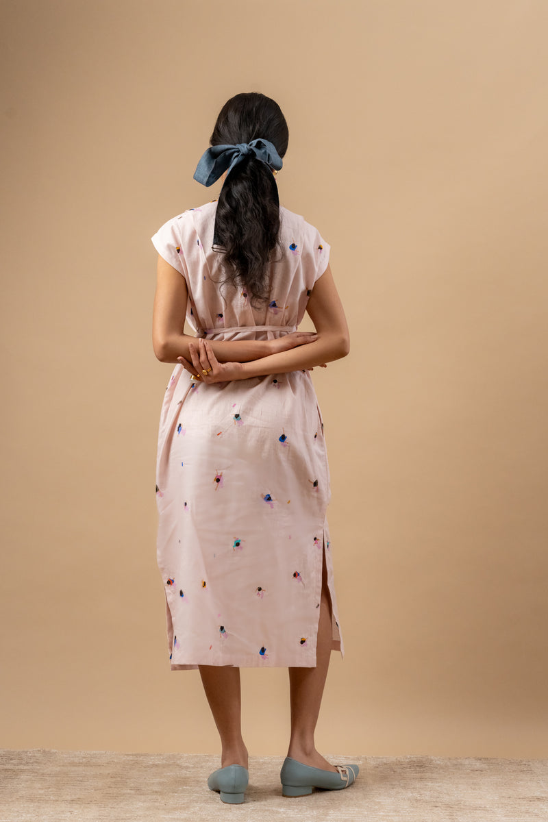 Erna Printed Dress linen by Doodlage in pink color for women in Singapore