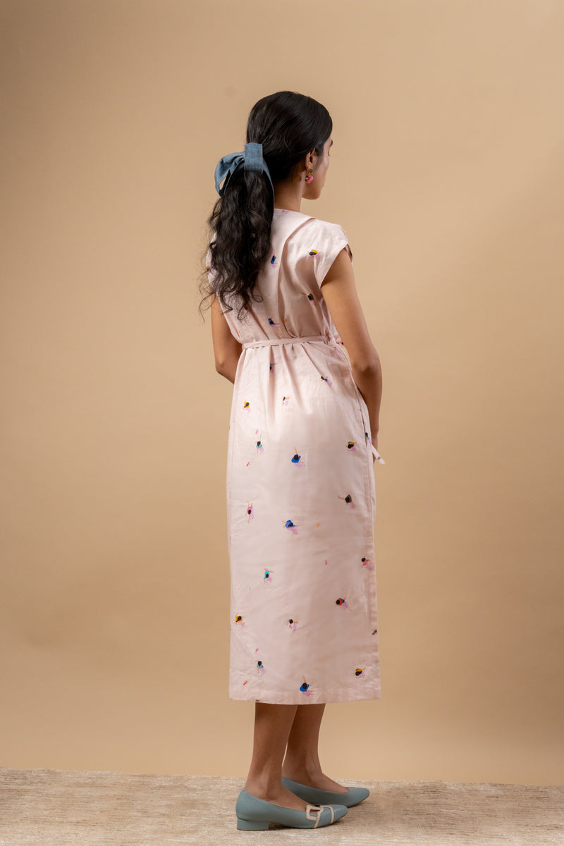 Erna Printed Dress linen by Doodlage in pink color for women in Singapore