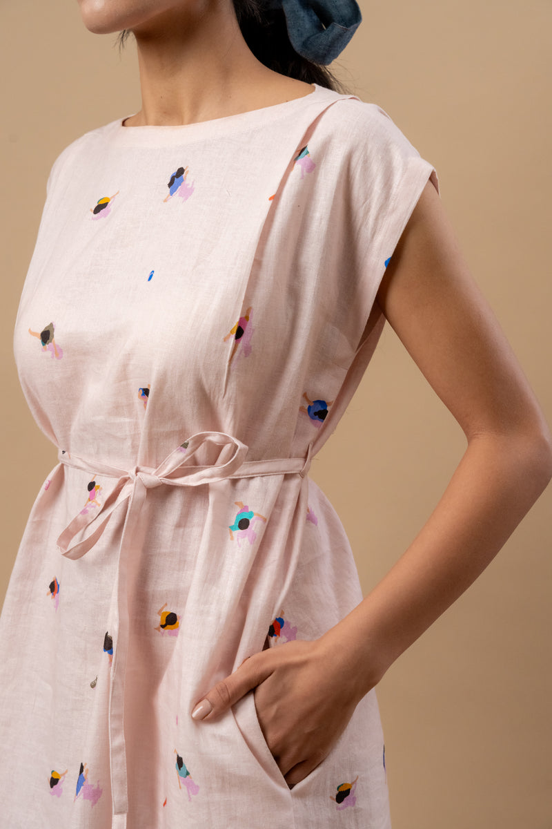 Erna Printed Dress linen by Doodlage in pink color for women in Singapore