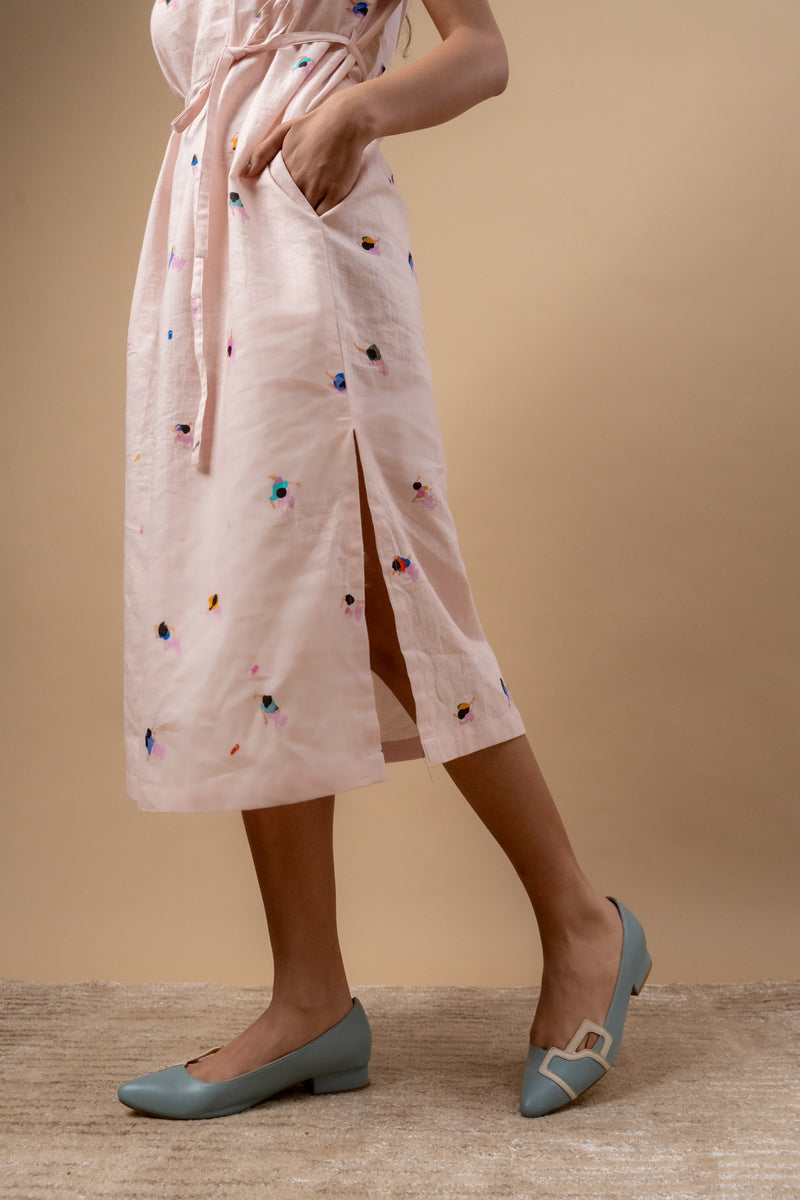 Erna Printed Dress linen by Doodlage in pink color for women in Singapore