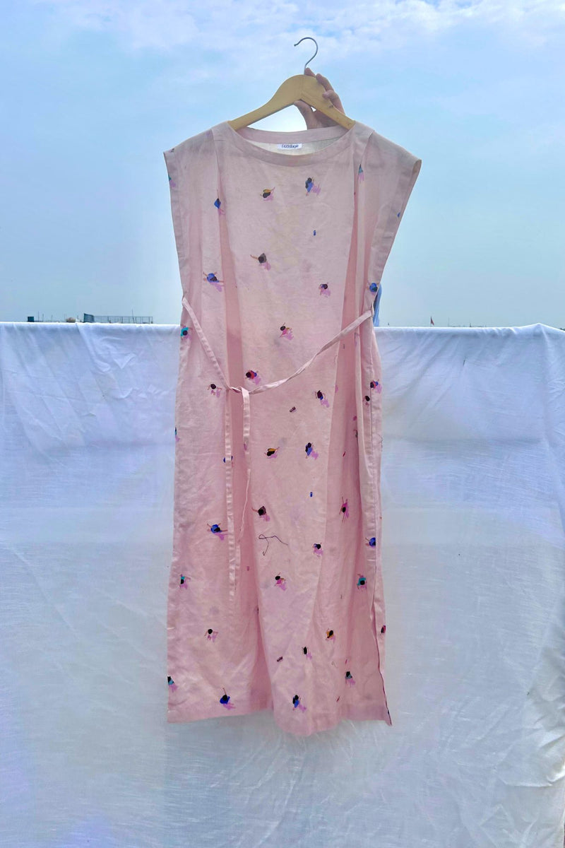 Erna Printed Dress linen by Doodlage in pink color for women in Singapore