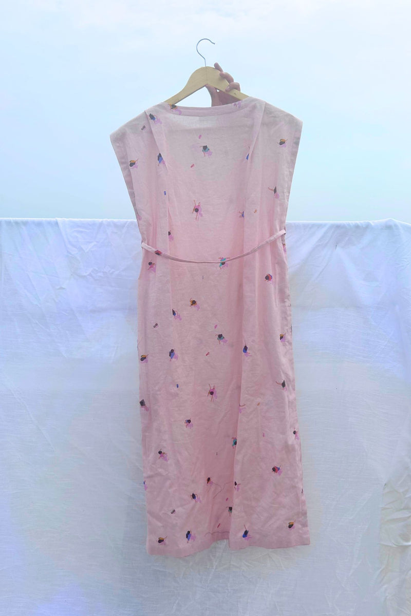 Erna Printed Dress linen by Doodlage in pink color for women in Singapore