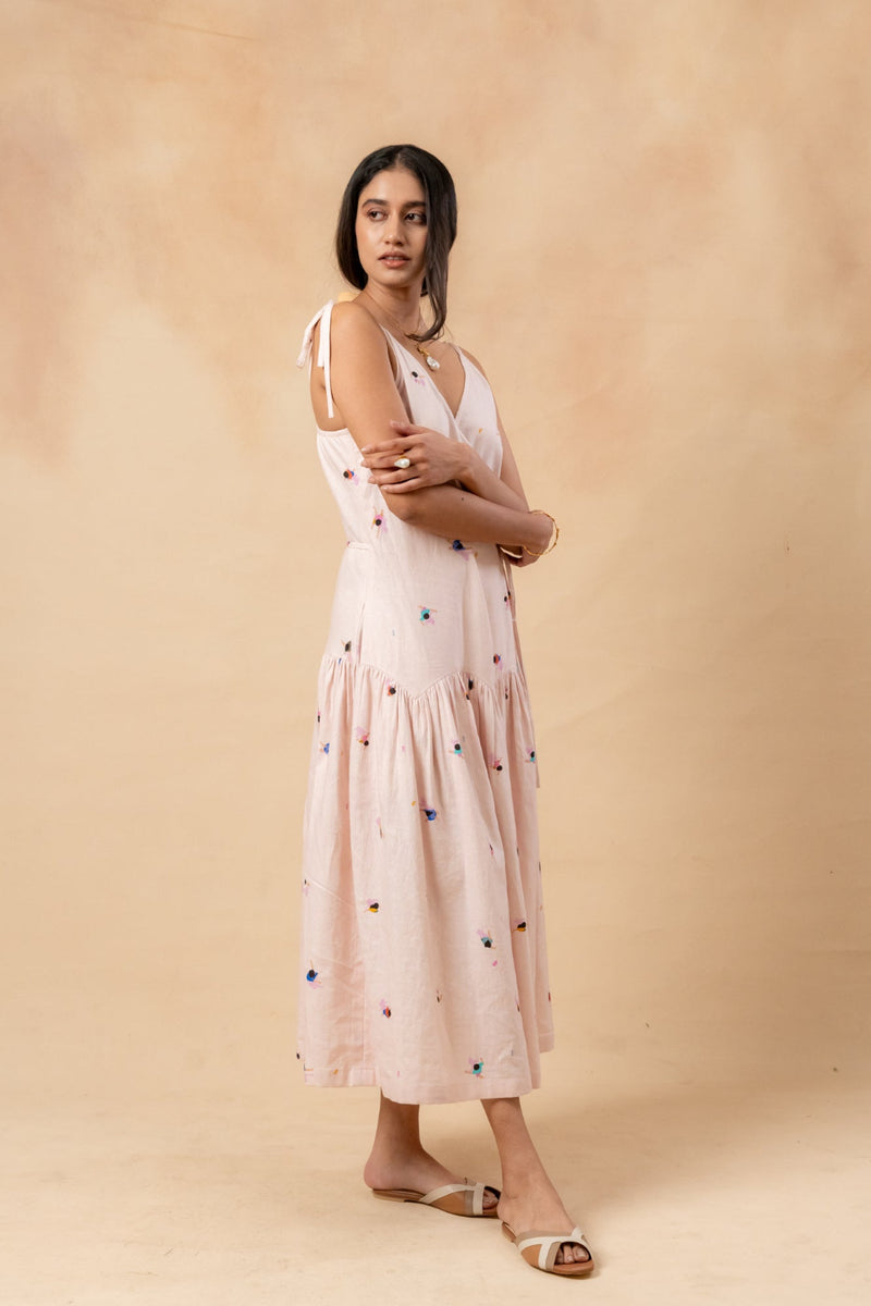 Crayon Wrap Dress linen by Doodlage in pink color for women in Singapore