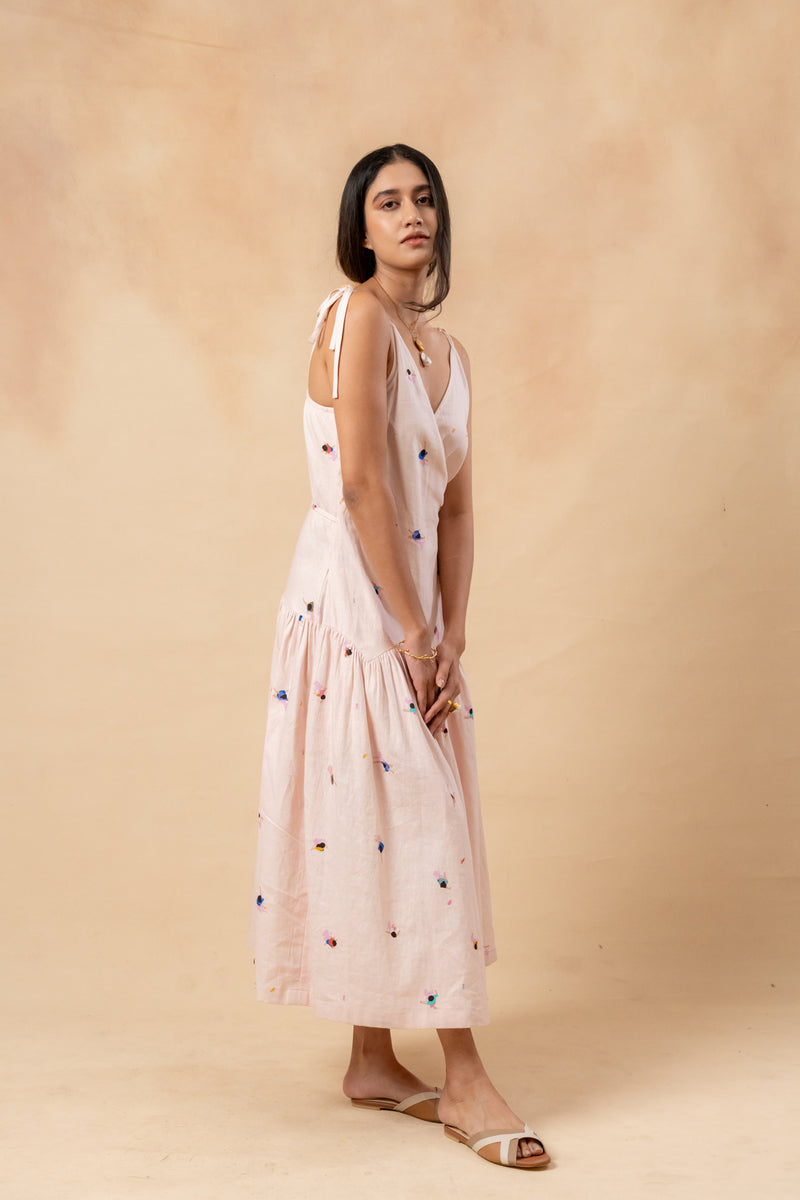 Crayon Wrap Dress linen by Doodlage in pink color for women in Singapore