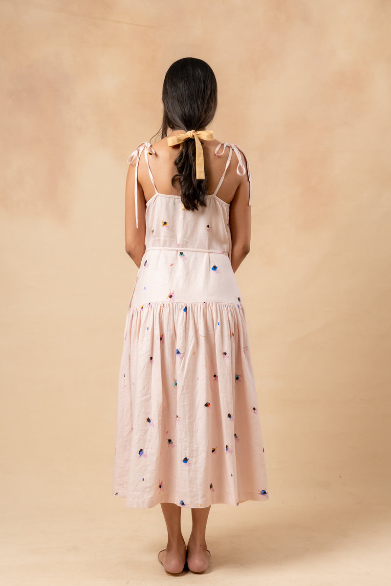 Crayon Wrap Dress linen by Doodlage in pink color for women in Singapore