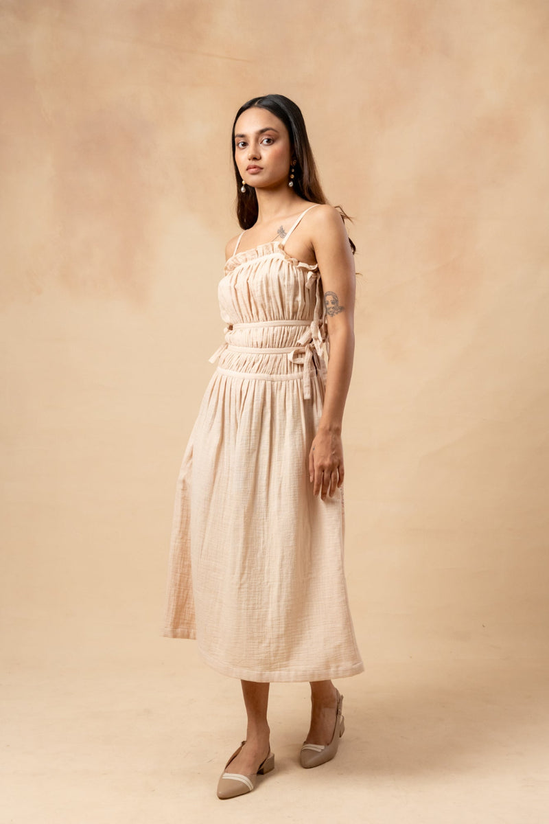 Kiteberry Dress organic cotton gauge by Doodlage in beige color for women in Singapore