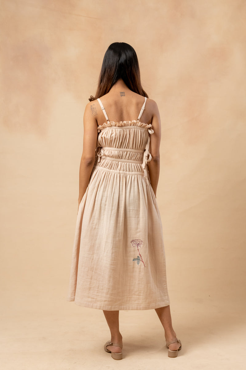 Kiteberry Dress organic cotton gauge by Doodlage in beige color for women in Singapore