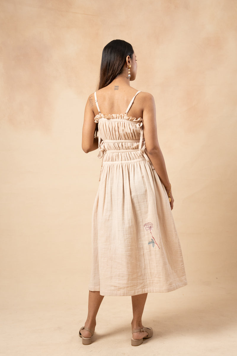 Kiteberry Dress organic cotton gauge by Doodlage in beige color for women in Singapore