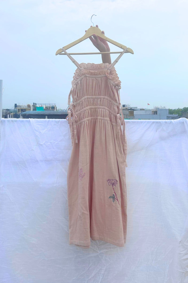 Kiteberry Dress organic cotton gauge by Doodlage in beige color for women in Singapore