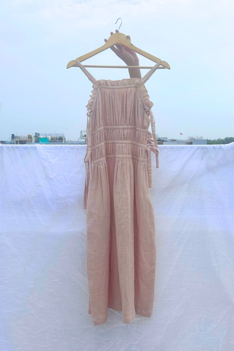 Kiteberry Dress organic cotton gauge by Doodlage in beige color for women in Singapore