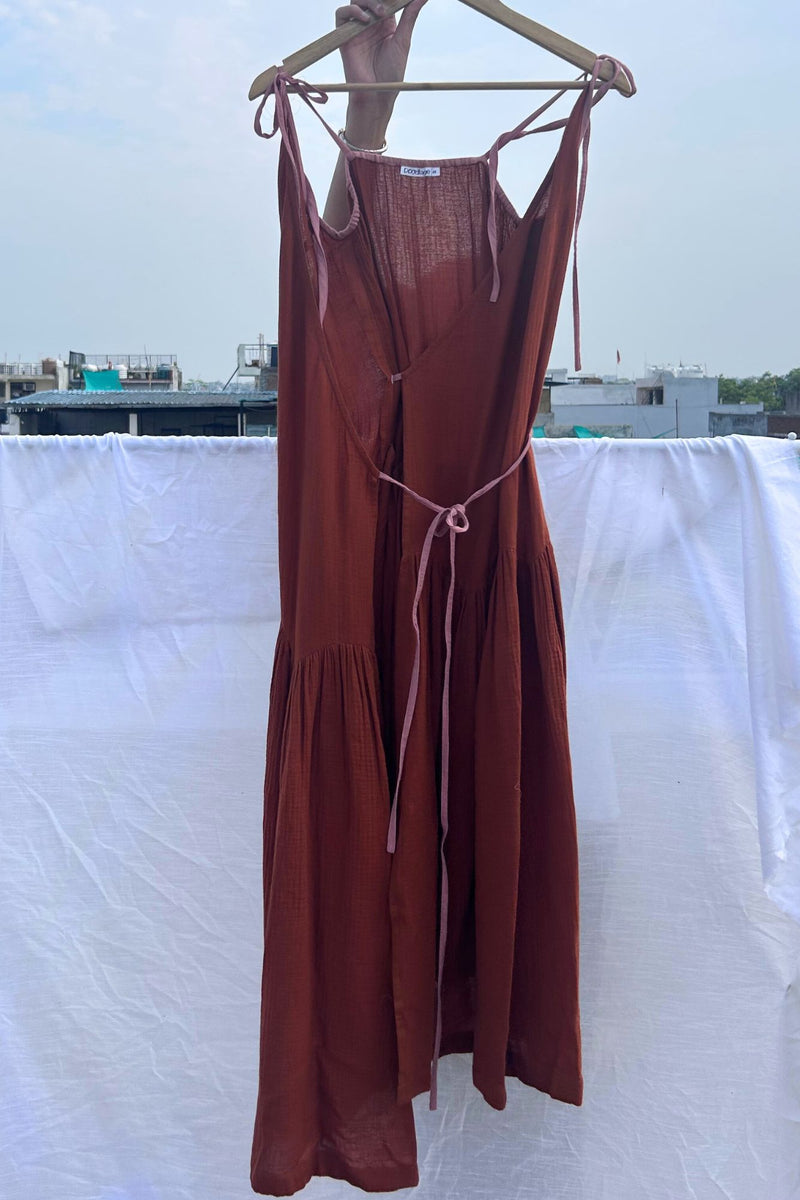 Mudpie Maker Dress organic cotton gauge by Doodlage in rust color for women in Singapore