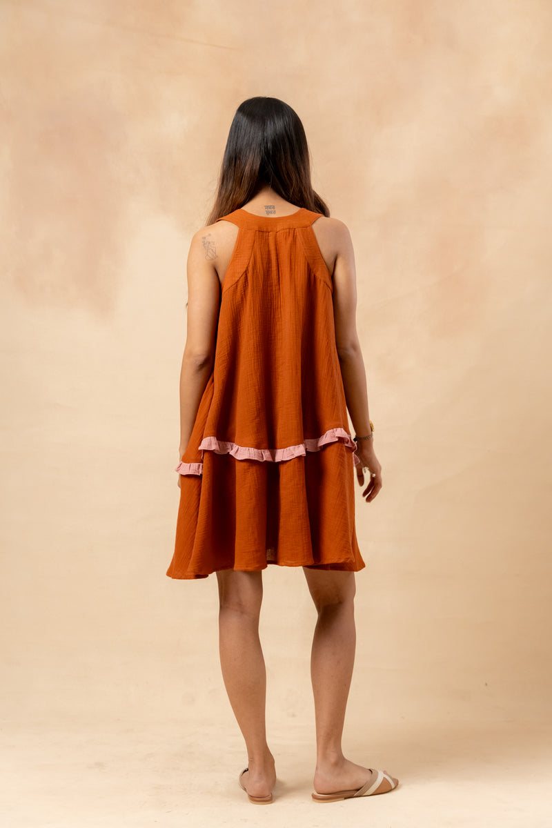 Daisy Daze Dress organic cotton gauge by Doodlage in rust color for women in Singapore