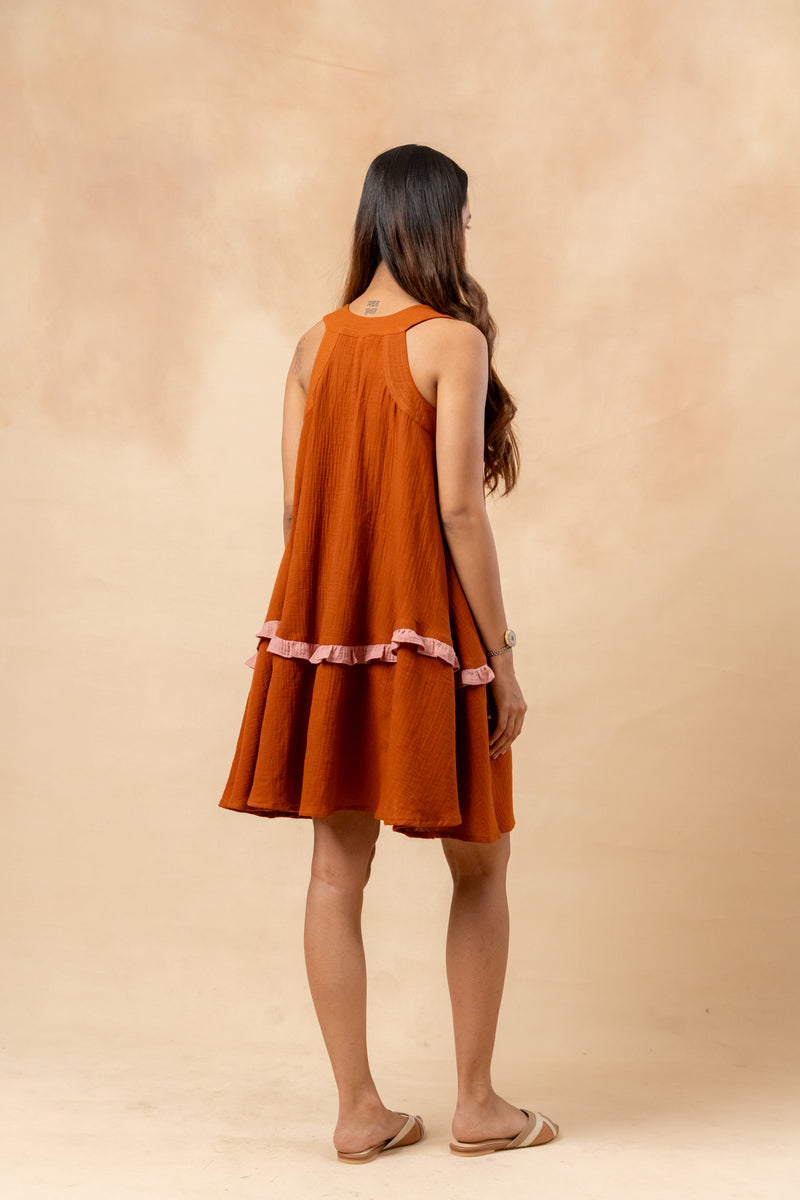 Daisy Daze Dress organic cotton gauge by Doodlage in rust color for women in Singapore