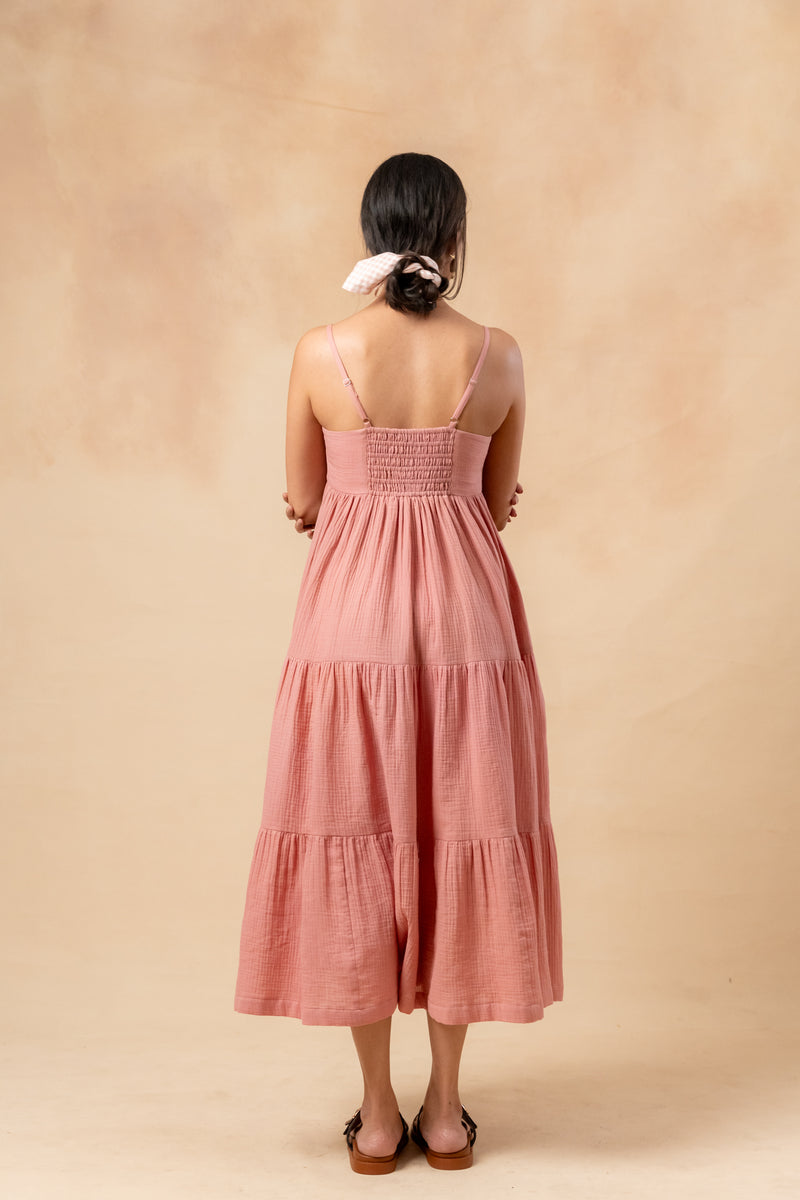 Cloudberry Kiss Dress organic cotton gauge by Doodlage in pink color for women in Singapore