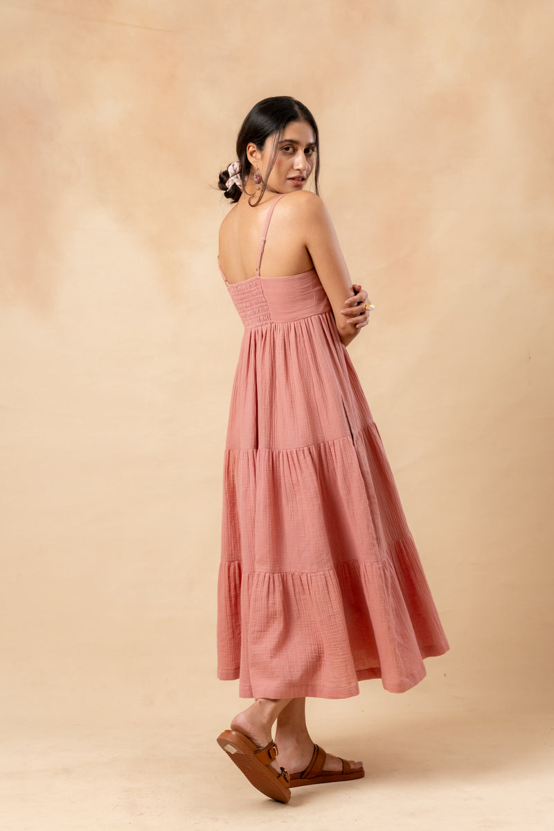 Cloudberry Kiss Dress organic cotton gauge by Doodlage in pink color for women in Singapore
