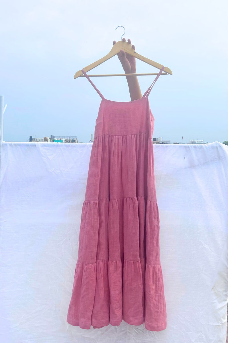 Cloudberry Kiss Dress organic cotton gauge by Doodlage in pink color for women in Singapore