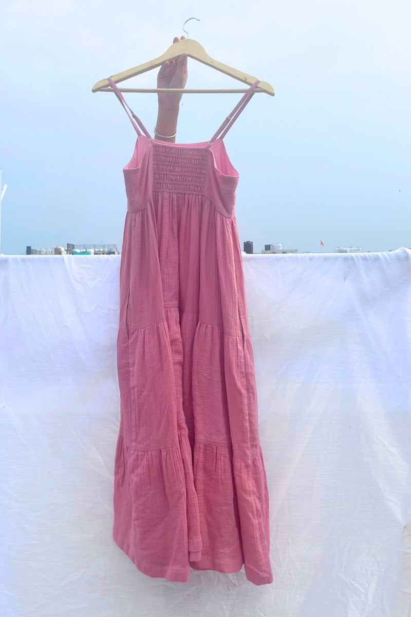 Cloudberry Kiss Dress organic cotton gauge by Doodlage in pink color for women in Singapore