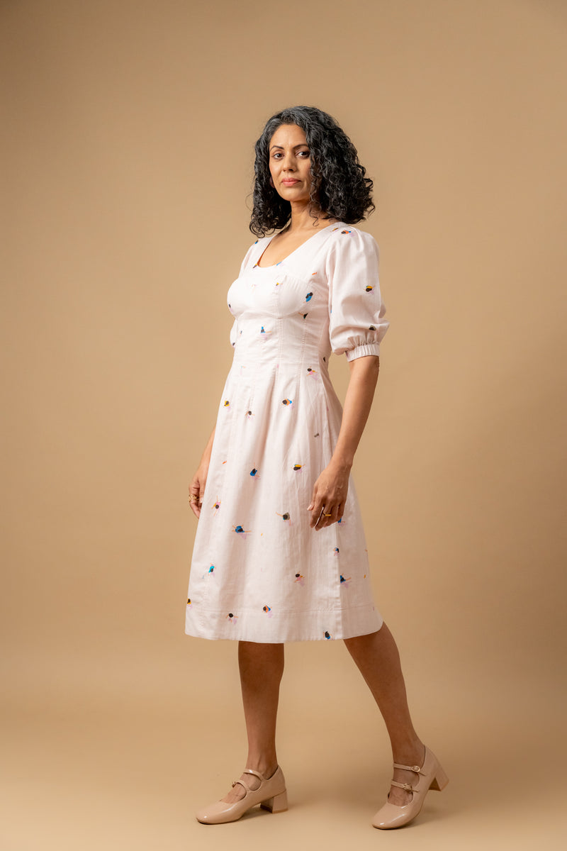 ISABELLE PRINTED DRESS by Doodlage in pink color for women in Singapore