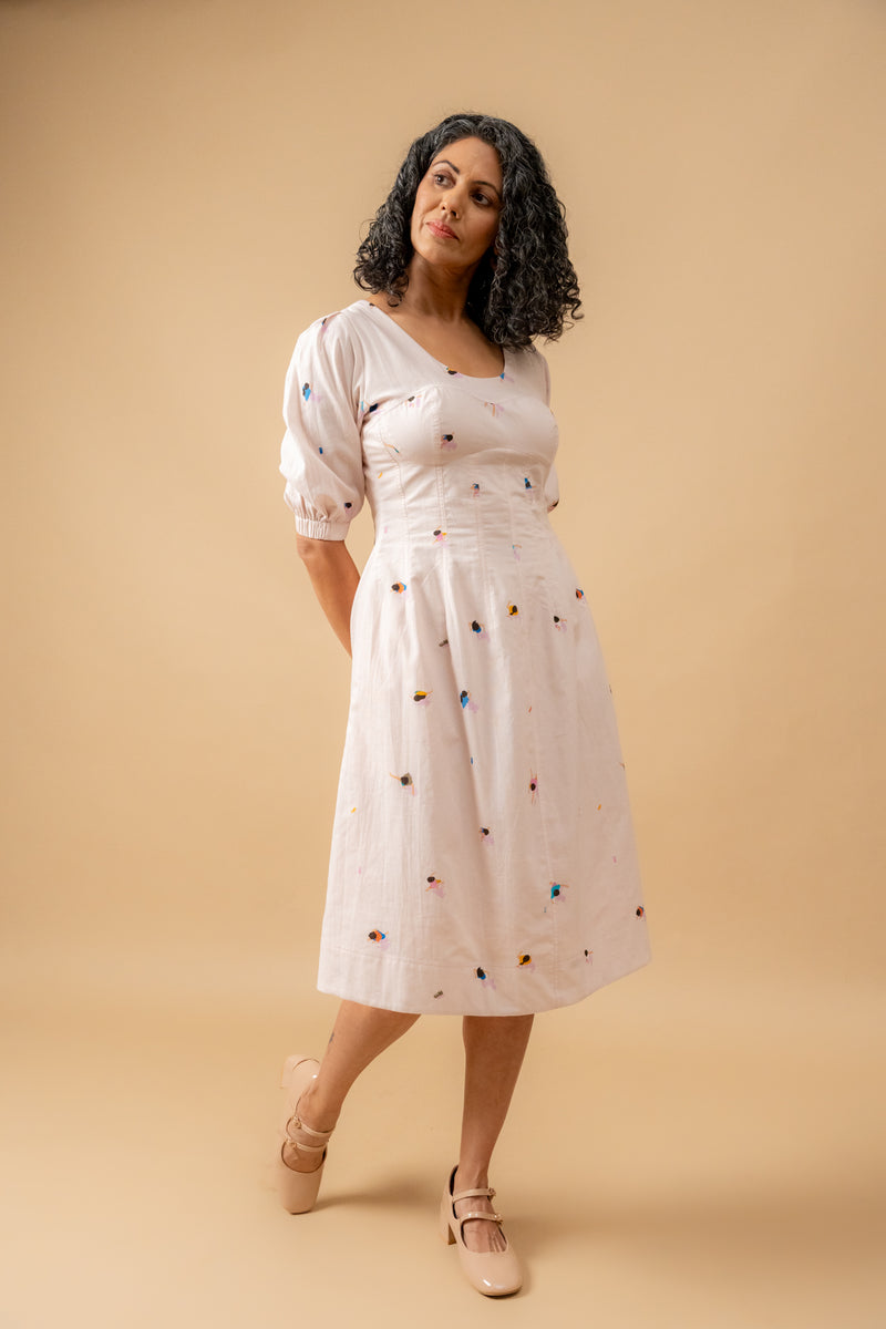 ISABELLE PRINTED DRESS by Doodlage in pink color for women in Singapore