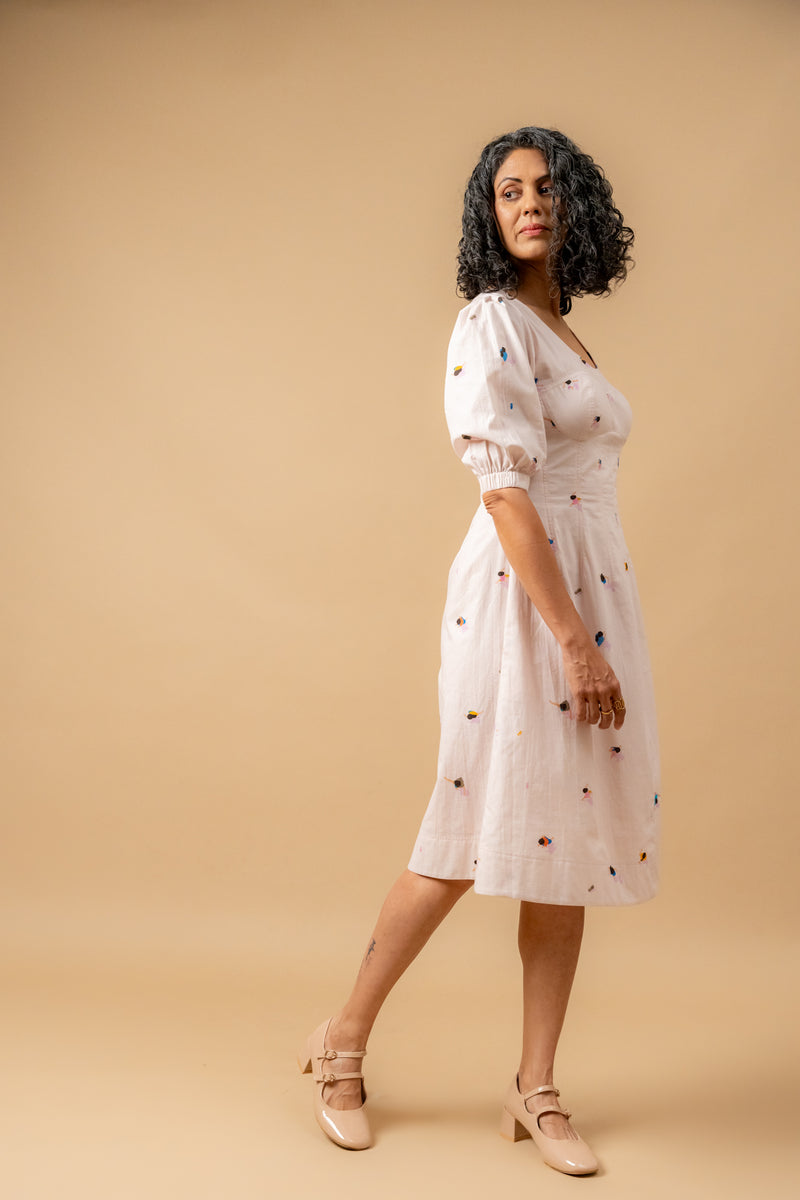 ISABELLE PRINTED DRESS by Doodlage in pink color for women in Singapore