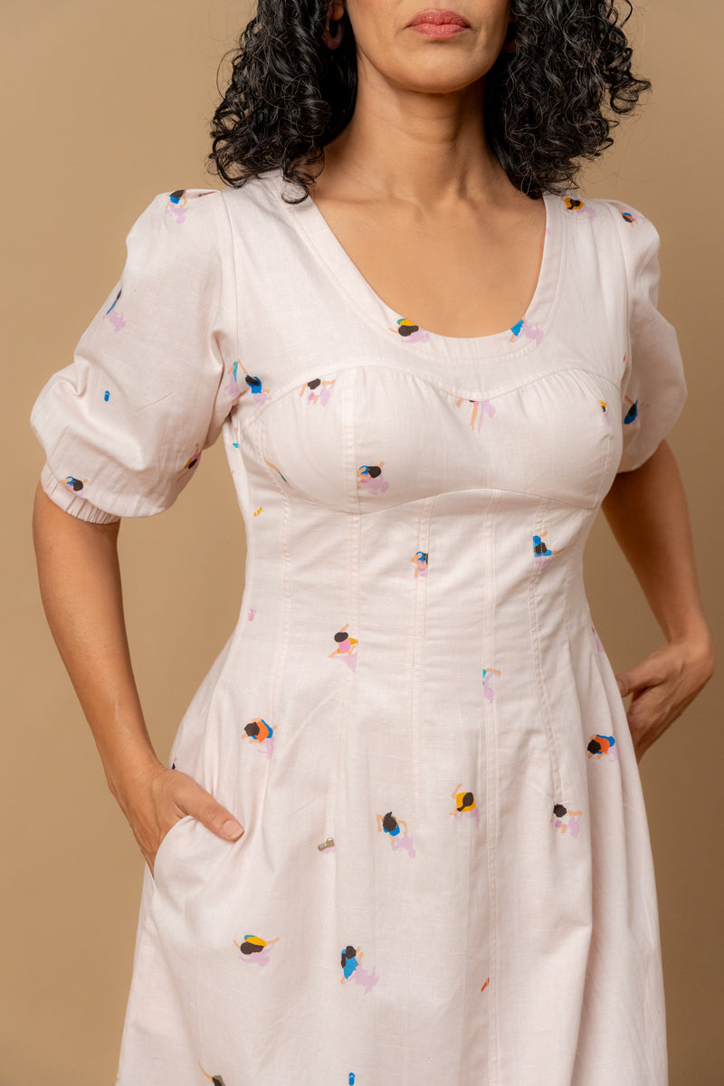 ISABELLE PRINTED DRESS by Doodlage in pink color for women in Singapore