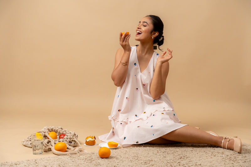 Daisy Daze Printed Dress by Doodlage in pink color for women in Singapore