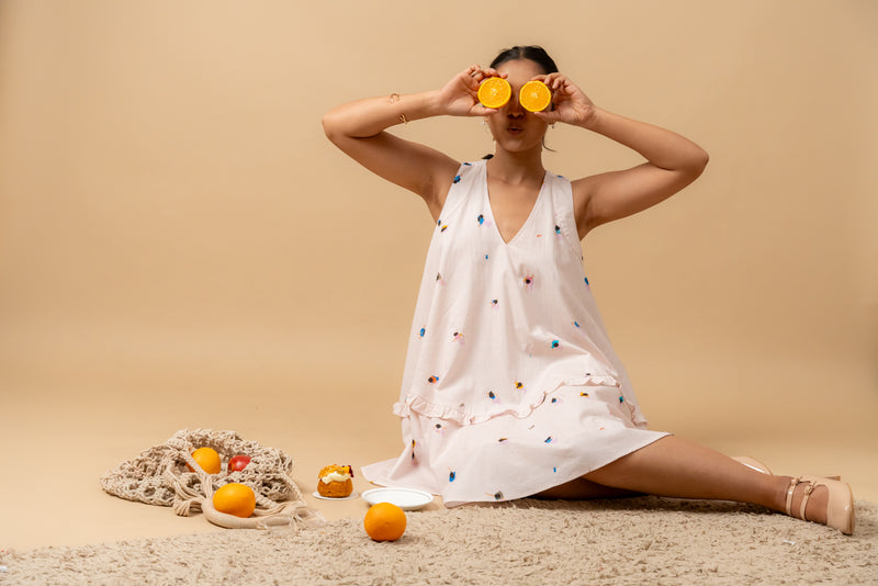 Daisy Daze Printed Dress by Doodlage in pink color for women in Singapore