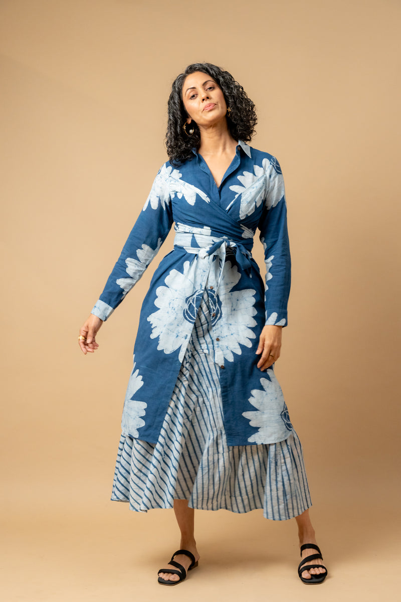 Thea batik flower dress by Doodlage in blue color for women in Singapore