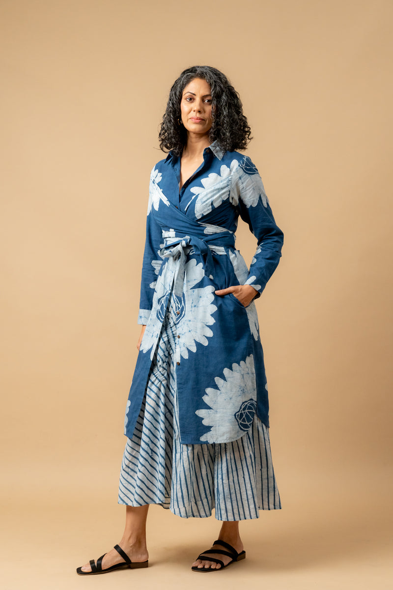Thea batik flower dress by Doodlage in blue color for women in Singapore
