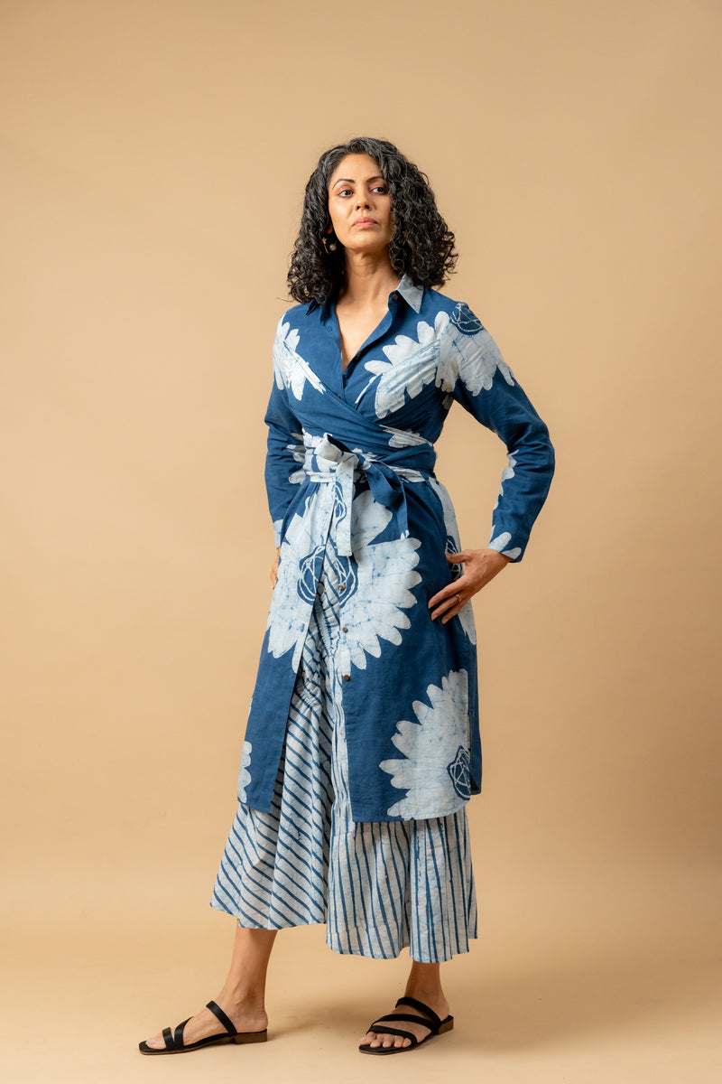 Thea batik flower dress by Doodlage in blue color for women in Singapore